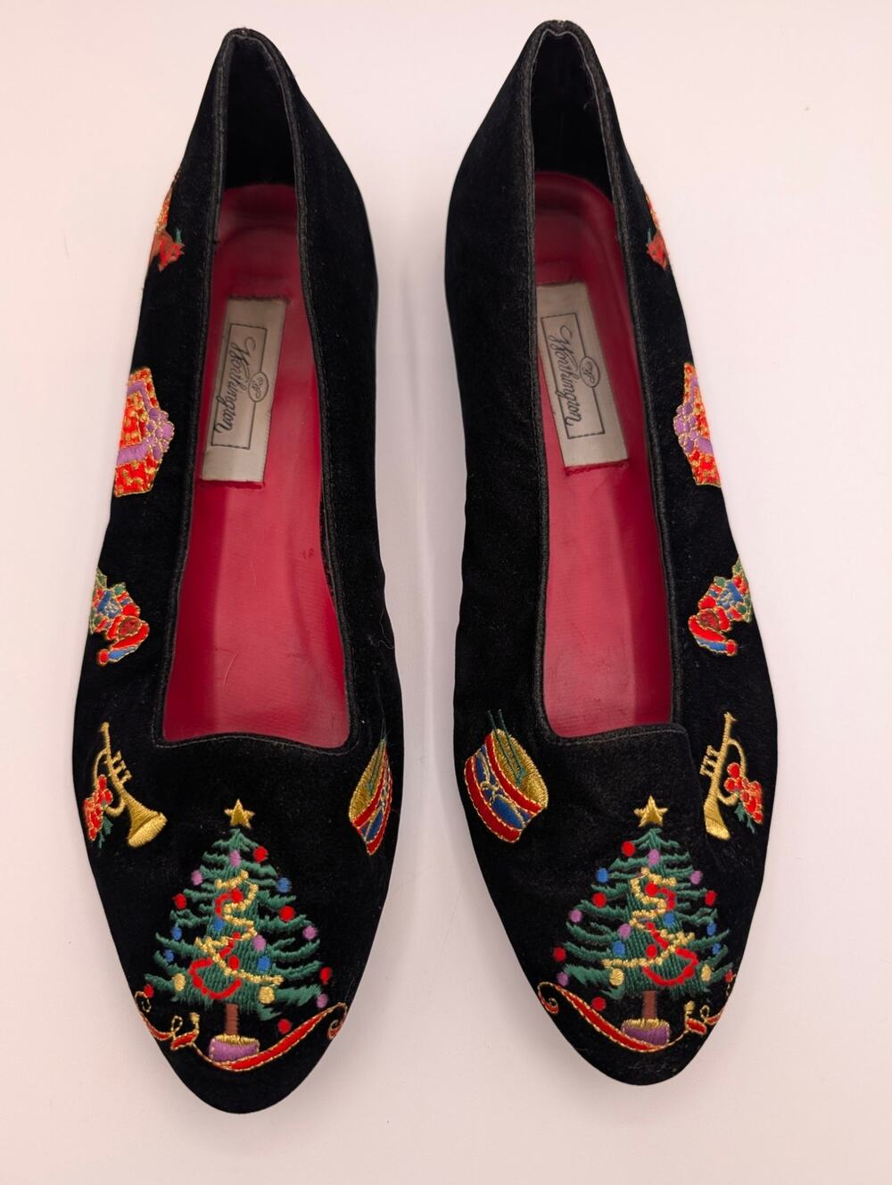 VTG Worthington Black Velvet Christmas Tree Holiday Loafer Flats Size 8.5